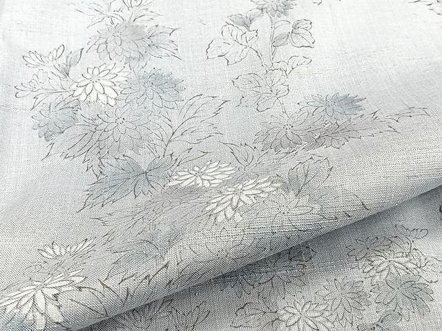 平和屋着物▽上質な紬 単衣 手描き 草花文 正絹 逸品 CAAW1262xi