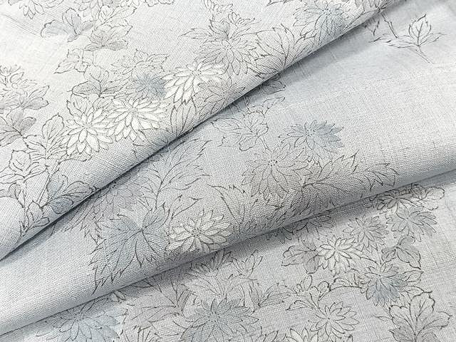 平和屋着物▽上質な紬 単衣 手描き 草花文 正絹 逸品 CAAW1262xi