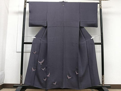 平和屋着物▽染色作家 斉藤三才 訪問着 単衣 刺繍 飛鳥文 寿光織 褐色 やまと誂製 反端付き 正絹 逸品 CAAW1265xi