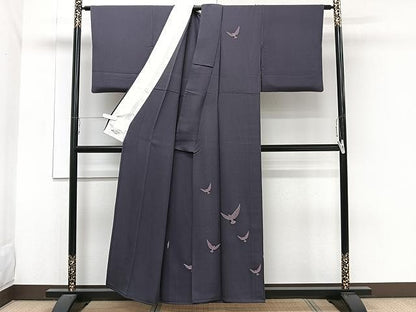 平和屋着物▽染色作家 斉藤三才 訪問着 単衣 刺繍 飛鳥文 寿光織 褐色 やまと誂製 反端付き 正絹 逸品 CAAW1265xi