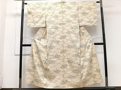 平和屋着物▽上質な紬 単衣 花唐草文 正絹 逸品 CAAW1335xi