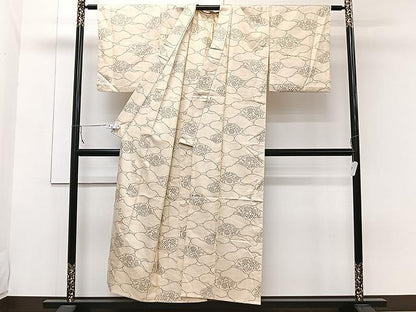 平和屋着物▽上質な紬 単衣 花唐草文 正絹 逸品 CAAW1335xi