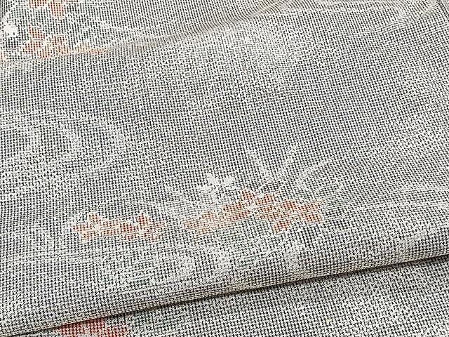 平和屋着物▽上質な紬 単衣 流水草花文 正絹 逸品 CAAW1336xi