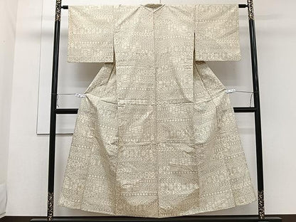 平和屋着物▽上質な紬 単衣 吉祥横段文 正絹 逸品 CAAW1337xi