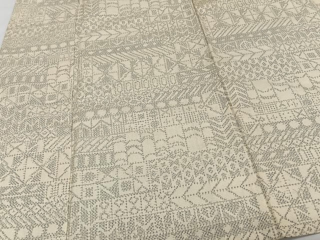 平和屋着物▽上質な紬 単衣 吉祥横段文 正絹 逸品 CAAW1337xi