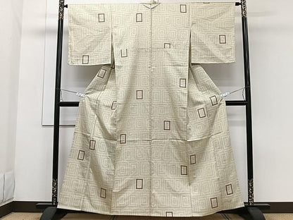 平和屋着物▽上質な紬 単衣 幾何学文 正絹 逸品 CAAW1339xi