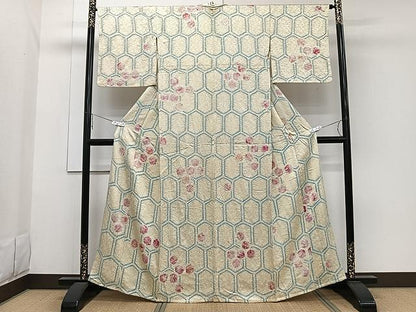 平和屋着物▽上質な小紋　単衣　絞り　亀甲丸文　正絹　逸品　CAAW1340xi