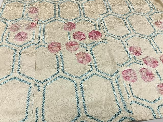 平和屋着物▽上質な小紋　単衣　絞り　亀甲丸文　正絹　逸品　CAAW1340xi