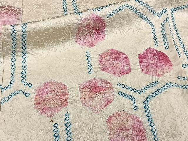 平和屋着物▽上質な小紋　単衣　絞り　亀甲丸文　正絹　逸品　CAAW1340xi