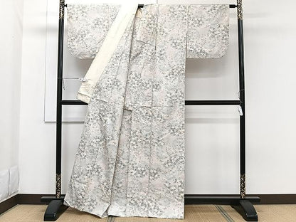 平和屋着物▽上質な紬 単衣 草花文 正絹 逸品 CAAW1342xi