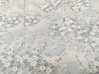 平和屋着物▽上質な紬 単衣 草花文 正絹 逸品 CAAW1342xi