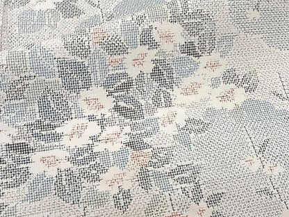 平和屋着物▽上質な紬 単衣 草花文 正絹 逸品 CAAW1342xi
