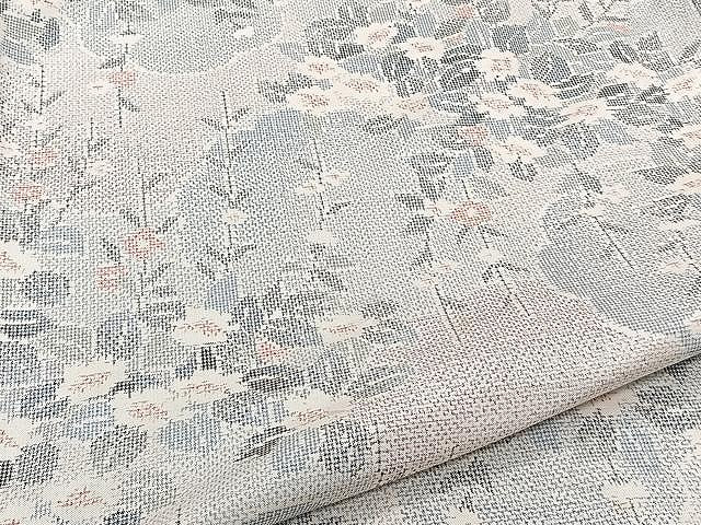 平和屋着物▽上質な紬 単衣 草花文 正絹 逸品 CAAW1342xi