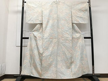 平和屋着物▽上質な紬 単衣 枝花文 正絹 逸品 CAAW1343xi