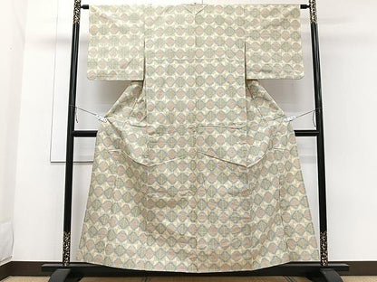 平和屋着物▽上質な紬　単衣　幾何学文　正絹　逸品　CAAW1346xi