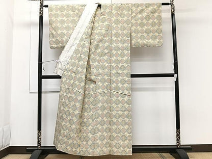 平和屋着物▽上質な紬　単衣　幾何学文　正絹　逸品　CAAW1346xi