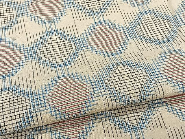 平和屋着物▽上質な紬　単衣　幾何学文　正絹　逸品　CAAW1346xi