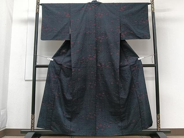 平和屋着物▽結城紬 単衣 吉祥文 正絹 逸品 CAAW1347xi