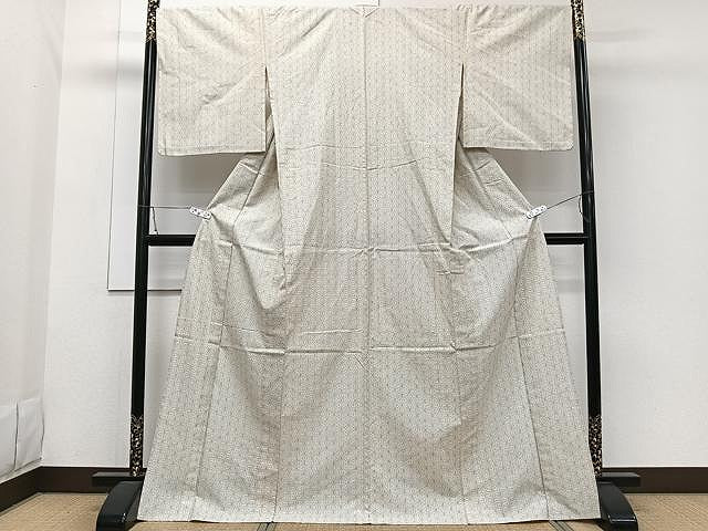 平和屋着物▽上質な紬 単衣 麻の葉文 正絹 逸品 CAAW1348xi