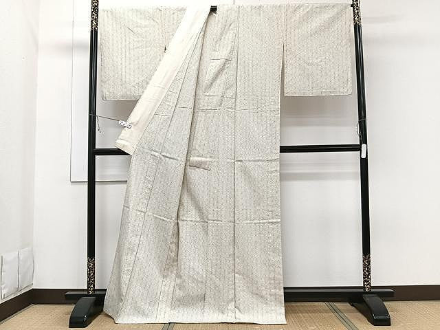 平和屋着物▽上質な紬 単衣 麻の葉文 正絹 逸品 CAAW1348xi