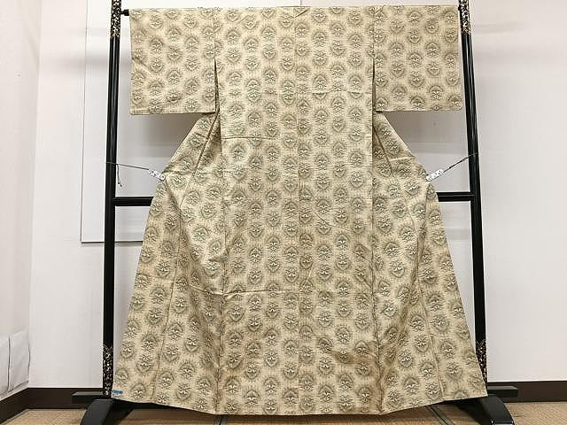 平和屋着物▽上質な紬　単衣　吉祥文　正絹　逸品　CAAW1353xi