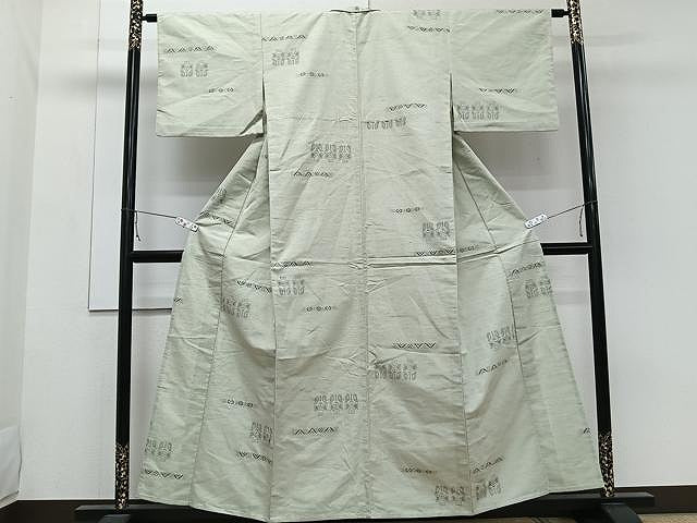 平和屋着物▽上質な紬　単衣　幾何学文　正絹　逸品　CAAW1354xi