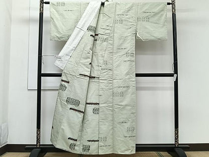 平和屋着物▽上質な紬　単衣　幾何学文　正絹　逸品　CAAW1354xi