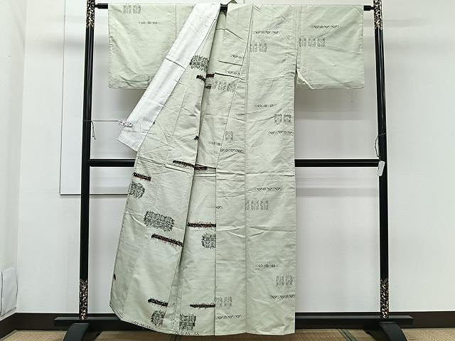 平和屋着物▽上質な紬　単衣　幾何学文　正絹　逸品　CAAW1354xi