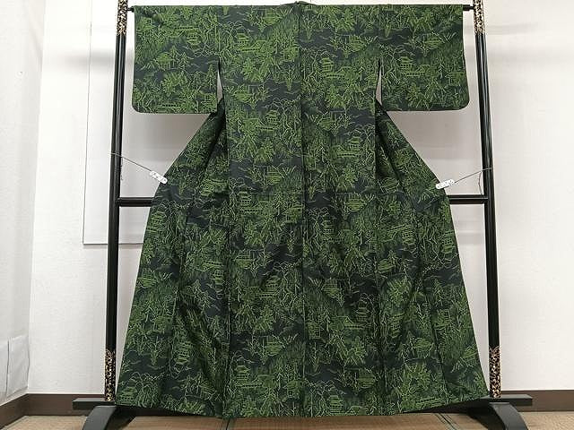 平和屋着物▽本場村山大島紬 単衣 風景文 正絹 逸品 CAAW1355xi