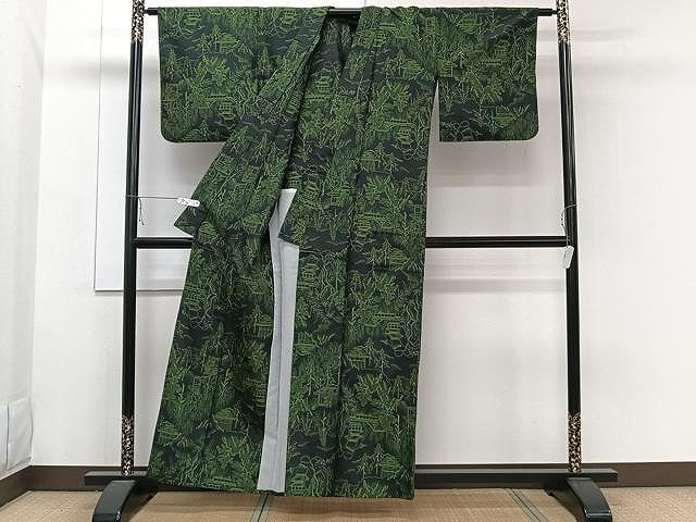 平和屋着物▽本場村山大島紬 単衣 風景文 正絹 逸品 CAAW1355xi