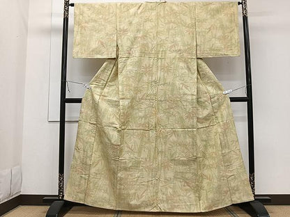 平和屋着物▽上質な紬 単衣 笹竹文 正絹 逸品 CAAW1356xi