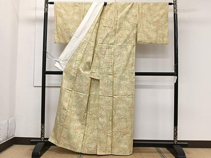 平和屋着物▽上質な紬 単衣 笹竹文 正絹 逸品 CAAW1356xi