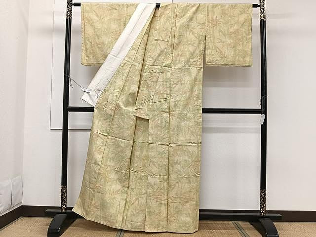 平和屋着物▽上質な紬 単衣 笹竹文 正絹 逸品 CAAW1356xi