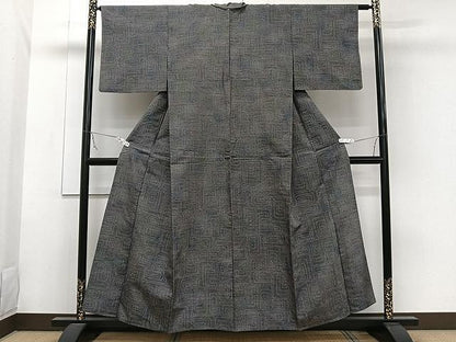 平和屋着物▽上質な紬 単衣 幾何学文 正絹 逸品 CAAW1358xi