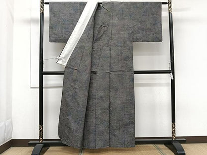 平和屋着物▽上質な紬 単衣 幾何学文 正絹 逸品 CAAW1358xi
