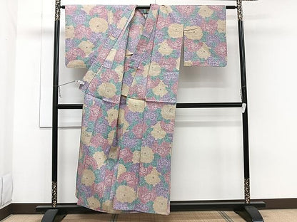 平和屋着物▽上質な紬 単衣 牡丹尽くし 正絹 逸品 CAAW1359xi