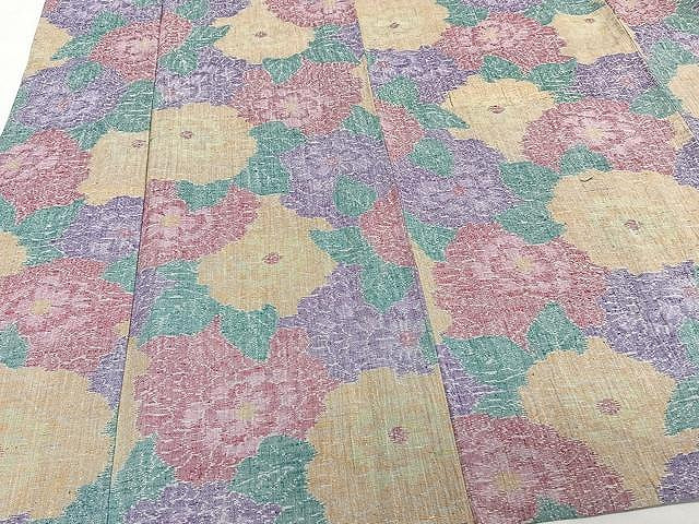 平和屋着物▽上質な紬 単衣 牡丹尽くし 正絹 逸品 CAAW1359xi