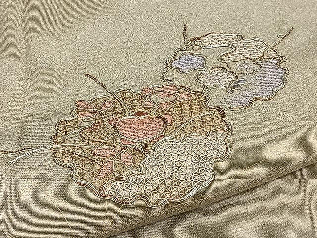 平和屋着物▽中国三大刺繍 スワトウ刺繍 訪問着 単衣 駒刺繍 流水雪輪花文 暈し染め 金彩 正絹 逸品 CAAW1360xi