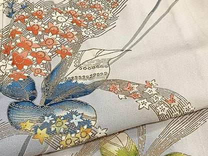 平和屋着物▽セミアンティーク　大正ロマン　訪問着　単衣　草花文　暈し染め　金彩　正絹　逸品　CAAW1362xi