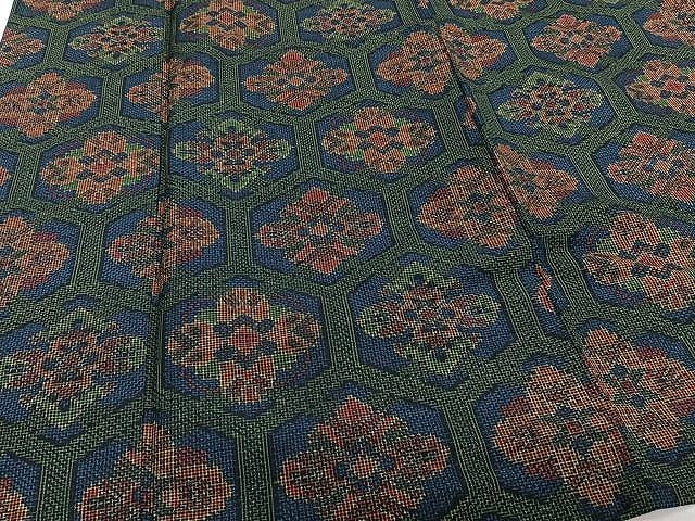 平和屋着物▽上質な紬　単衣　亀甲花文　正絹　逸品　CAAW1364xi
