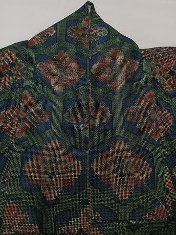 平和屋着物▽上質な紬　単衣　亀甲花文　正絹　逸品　CAAW1364xi
