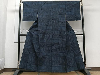 平和屋着物▽上質な紬　単衣　幾何学文　正絹　逸品　CAAW1365xi