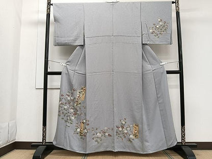 平和屋着物▽訪問着 単衣 短冊草花文 金彩 正絹 逸品 CAAW1368xi
