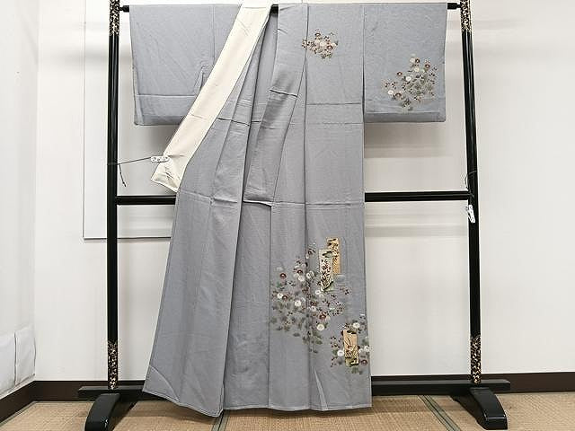 平和屋着物▽訪問着 単衣 短冊草花文 金彩 正絹 逸品 CAAW1368xi