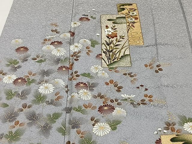 平和屋着物▽訪問着 単衣 短冊草花文 金彩 正絹 逸品 CAAW1368xi
