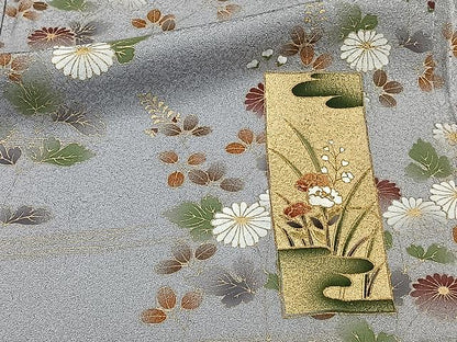 平和屋着物▽訪問着 単衣 短冊草花文 金彩 正絹 逸品 CAAW1368xi