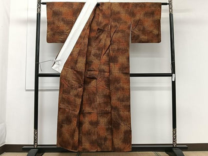 平和屋着物▽上質な紬 単衣 霞文 正絹 逸品 CAAW1369xi