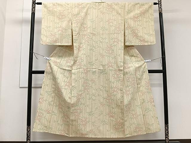 平和屋着物▽本塩沢 単衣 笹竹文 正絹 逸品 未使用 CAAW1371xi