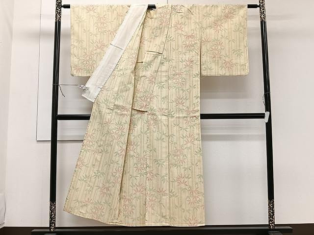 平和屋着物▽本塩沢 単衣 笹竹文 正絹 逸品 未使用 CAAW1371xi