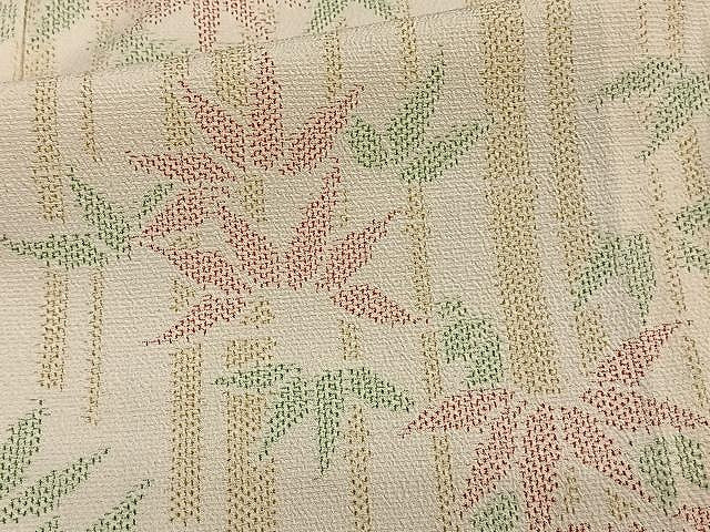 平和屋着物▽本塩沢 単衣 笹竹文 正絹 逸品 未使用 CAAW1371xi